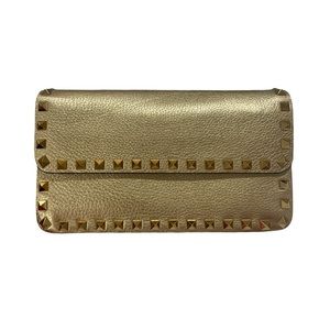 VALENTINO Gold Rockstud Leather Clutch